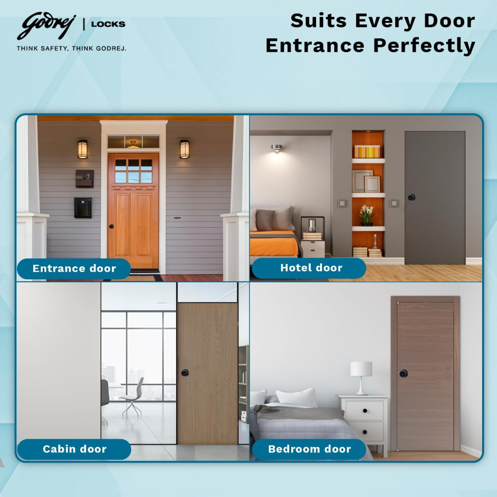Godrej Cylindrical Lock | With 3keys | Single Panel Door Lock | Suitable for Bedroom Doors & Inter-Connected Doors | Backset 70mm |Door Thickness 32mm to 45mm | Matte Black finish | 5 Years Warranty